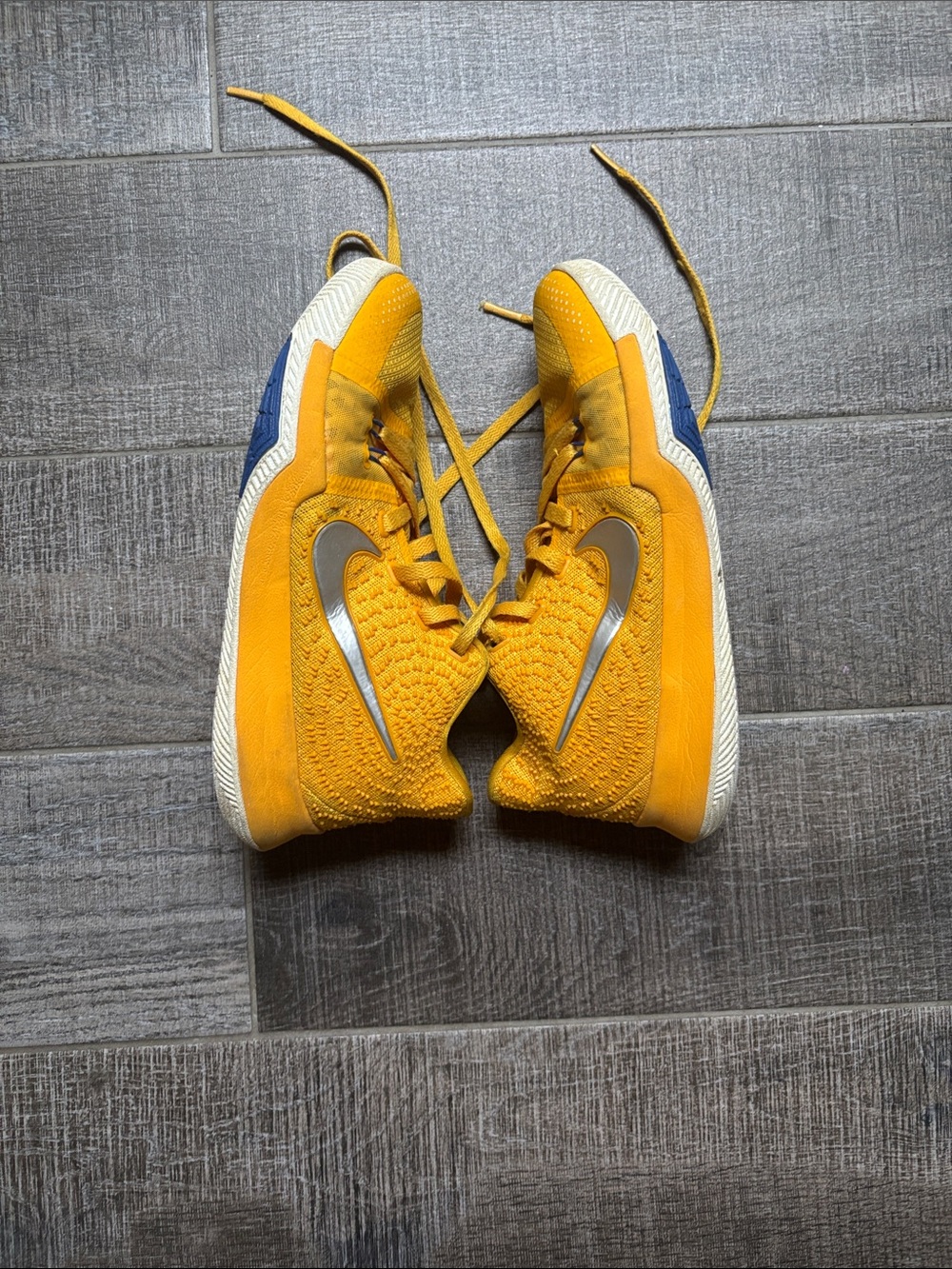 Nike Kyrie 3 Yellow and Blue Basketball Sneakers with Silver Swoosh